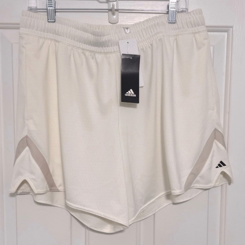 NWT, Women’s Adidas Shorts, mesh basketball shorts w/ drawstring, white
